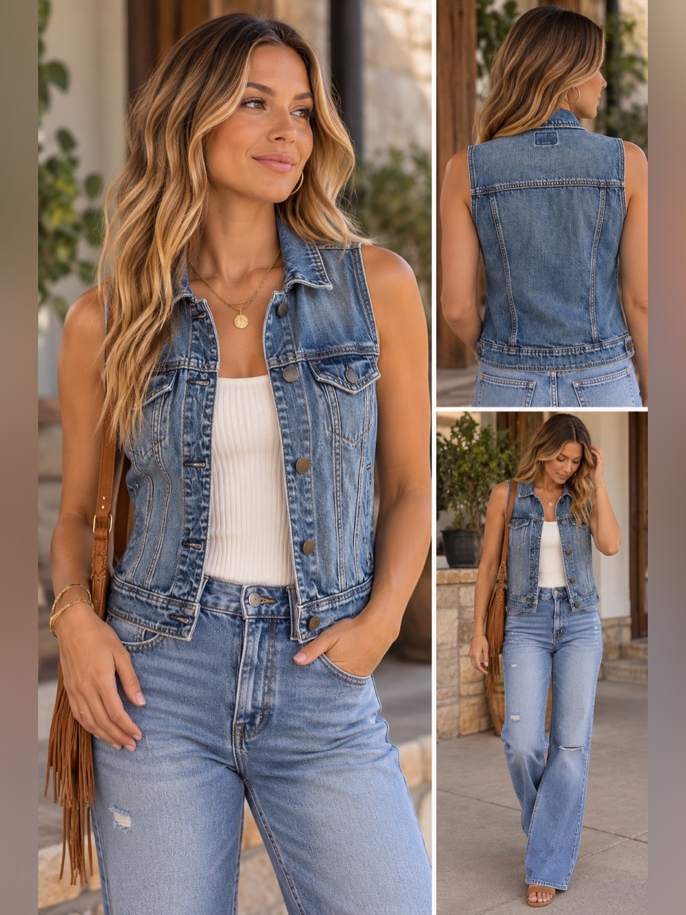 American Eagle Outfitters Denim Vest Medium Wash Jean Jacket Boho